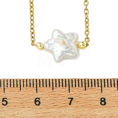 Natural Baroque Keshi Pearl Pendant 304 Stainless Steel Cable Chain Necklaces for Women NJEW-JN06225-1