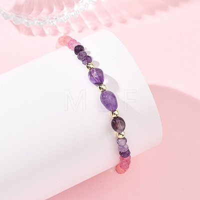 Dyed Natural Malaysia Jade & Chevron Amethyst & Rose Quartz Nuggets & Rondelle Beaded Bracelets for Women BJEW-JB14090-03-1