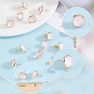 20Pcs Flat Round Brass & Glass Stud Earrings KK-BBC0028-26-1