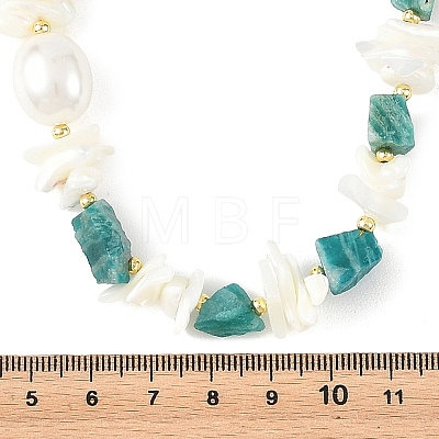 Raw Natural Amazonite & Shell Chip Beaded Necklaces with Oval Shell Pearl for Women NJEW-JN06587-1