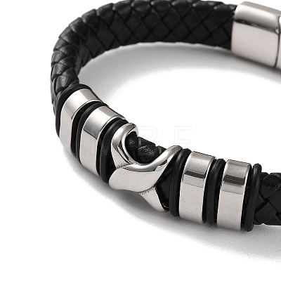 Men's Braided Black PU Leather Cord Bracelets BJEW-K243-23P-1