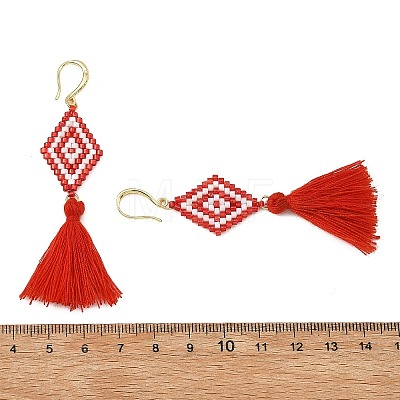 Glass Seed Beads & Brass Dangle Earrings for Women EJEW-MZ00800-1