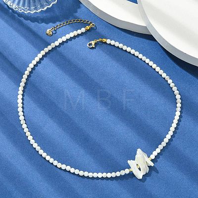 Natural Trochid Shell Chip and Round Natural Pearl Beaded Necklacess for Women NJEW-JN06222-01-1