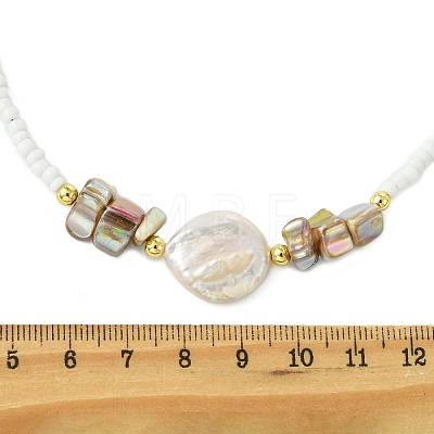 Natural Baroque Keshi Pearl Coin Glass Seed Beaded Necklaces for Women NJEW-JN06220-1