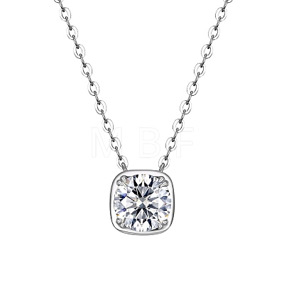 925 Sterling Silver Crystal 2CT Moissanite Square Pendant Necklaces for Women Casual Jewelry RU6226-1