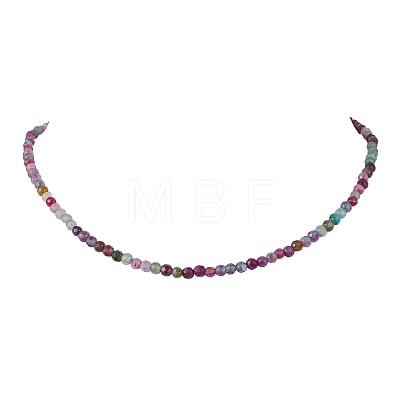 Faceted Round Natural Agate(Dyed & Heated) Beaded Necklaces for Women NJEW-JN04659-02-1