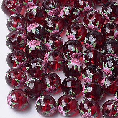 Printed & Spray Painted Transparent Glass Beads GLAA-S047-04A-15-1