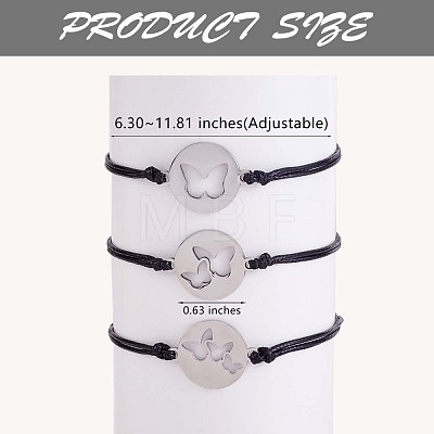 3Pcs 3 Style 430 Stainless Steel Butterfly Link Bracelets Set JB728A-1