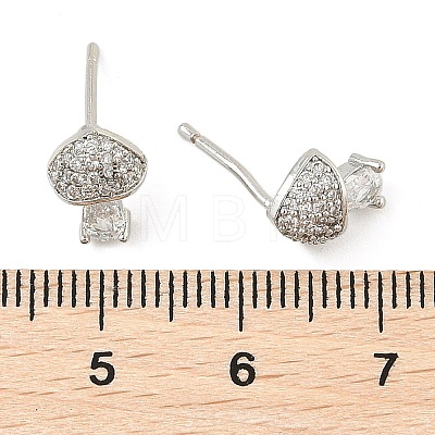 Brass Micro Pave Clear Cubic Zirconia Stud Earrings EJEW-R016-26P-13-1