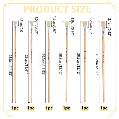 6Pcs 6 Styles Bristle Hair Painting Brush AJEW-WR0003-75-1
