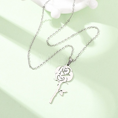 304 Stainless Steel Rose Flower Pendant Cable Chain Necklaces for Men Women NJEW-K308-05C-P-1