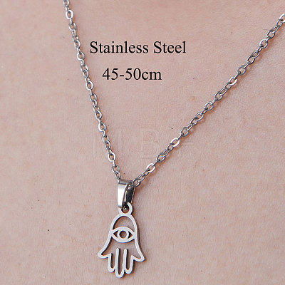 Non-Tarnish 201 Stainless Steel Hamsa Hand with Evil Eye Pendant Necklace NJEW-OY001-18-1