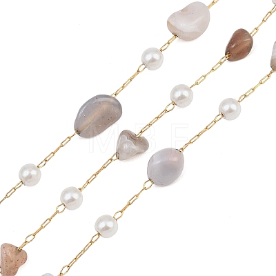 Natural Botswana Agate Nuggets & 316 Stainless Steel Handmade Link Chains CHS-K021-14G-10-1