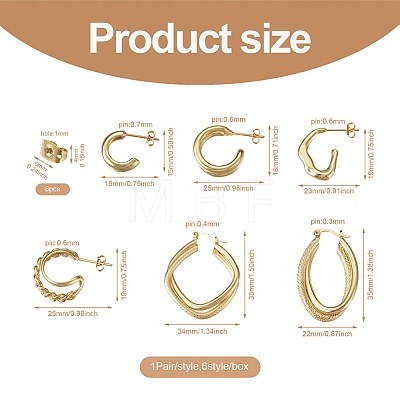 Yilisi 4Pair 4 Style C-shape Brass Stud Earrings DIY-YS0001-41-1