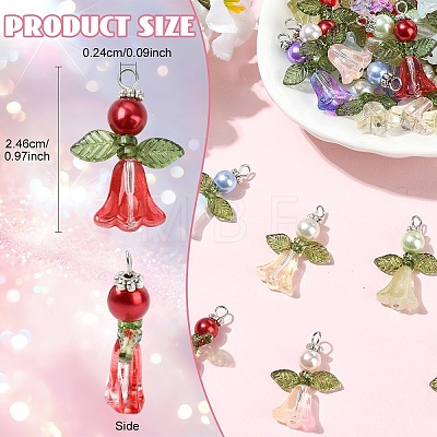 30Pcs 6 Styles Glass with Acrylic Pendants PALLOY-YW00186-1