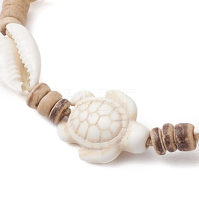 Ocean Theme Adjustable Cowrie Shell & Coconut Braided Bead Bracelets BJEW-JB11461-02-1