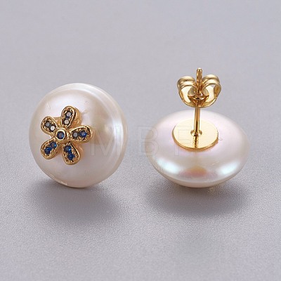 Natural Pearl Stud Earrings EJEW-L231-10G-1