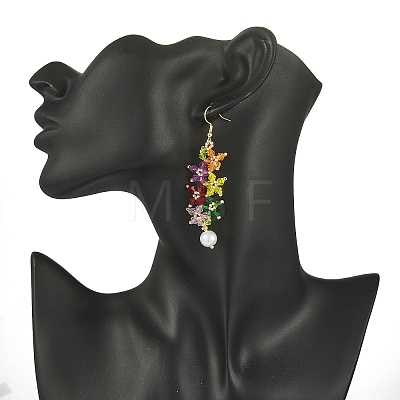 Acrylic Beaded Flower with Imitation Pearl Dangle Earrings EJEW-MZ00061-1