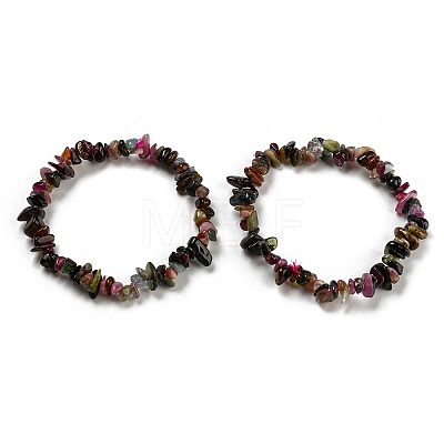 Natural Multicolor Tourmaline Chip Beaded Stretch Bracelet X-G-H294-01A-01-1