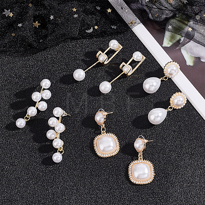 ANATTASOUL 4 Pairs 4 Style Exquisite Plastic Imitation Pearl Beaded Dangle Stud Earrings EJEW-AN0002-09-1