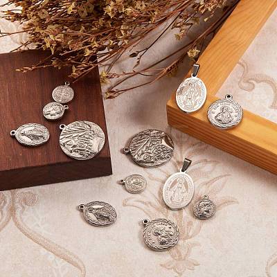 12Pcs 6 Style 304 Stainless Steel Pendants STAS-SZ0001-44P-1