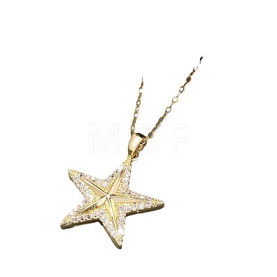 Brass Micro Pave Clear Cubic Zirconia Star Pendant Necklaces for Women FS-WG16544-01-1