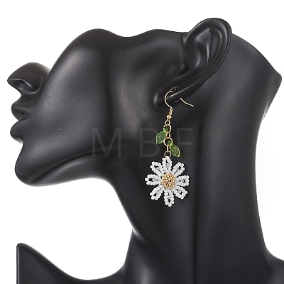304 Stainless Steel Glass Seed Beads Flower Dangle Earrings EJEW-MZ00739-1