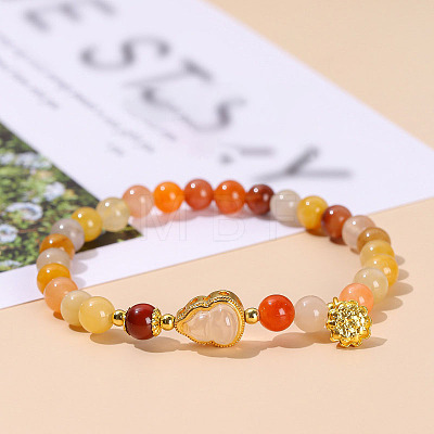 Natural Golden Silk Jade Round Beads Stretch Bracelets WG049BD-01-1