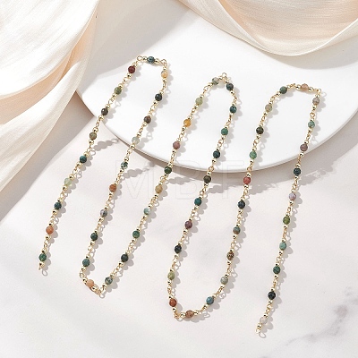 Natural Indian Agate Beaded Round Link Chains AJEW-JB01533-01-1