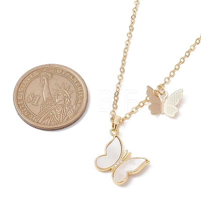 Natural Shell Butterfly Pendant Necklace with Brass Cable Chains NJEW-TA00133-1
