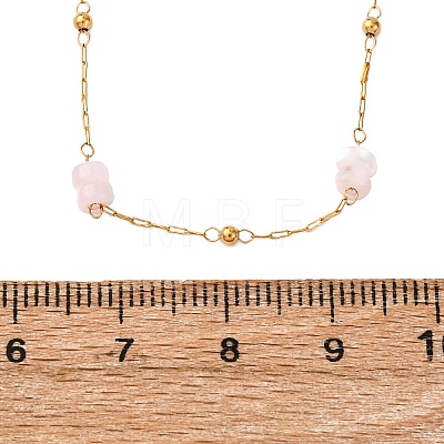 304 Stainless Steel with Dyed Pink Natural Shell Disc Beads Link Chain Necklaces for Women NJEW-K255-46G-1