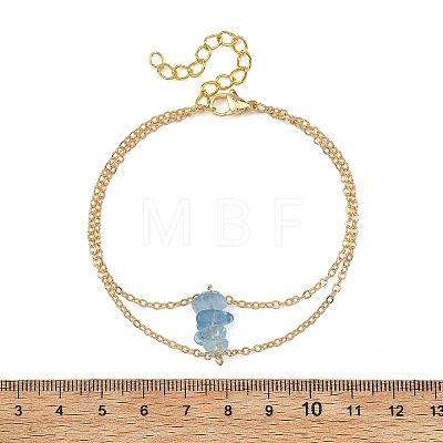 Brass Cable Chains & Natural Gemstone Chip Beads Double Layers Bracelets for Women BJEW-JB14134-1