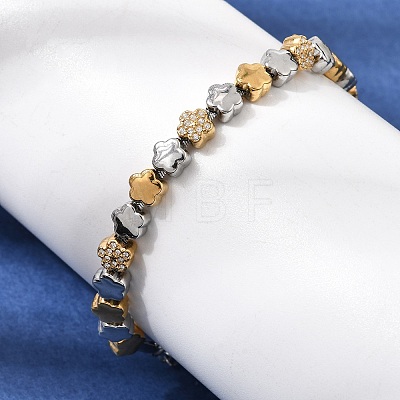 Duo Tone 304 Stainless Steel Micro Pave Clear Cubic Zirconia Beaded Bracelets SA-CBAB122-02B-1