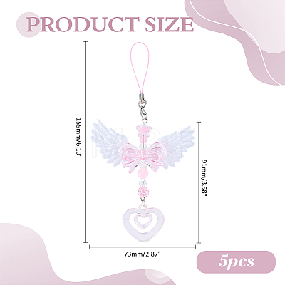 5Pcs Plastic Angel Wing Bowknot Pendant Decorations AJEW-ME0002-80-1