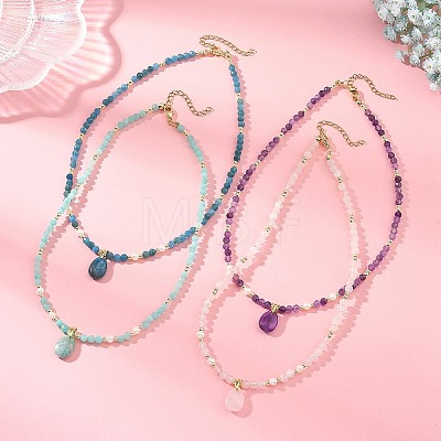 Natural Gemstone Pendant Faceted Round Gems and Natural Pearl Beaded Necklaces for Women NJEW-JN06351-1