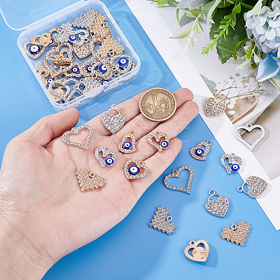 48Pcs 12 Styles Alloy Rhinestone Pendants FIND-GA0007-12-1
