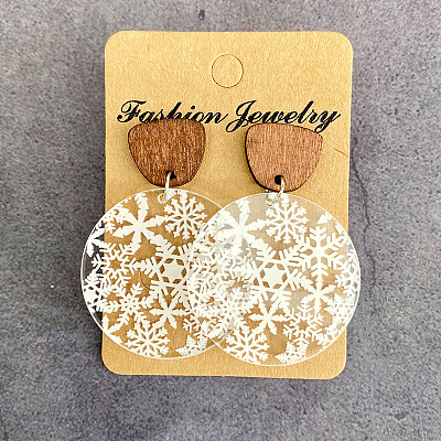 Transparent Acrylic Wood Dangle Stud Earrings FS-WG0124A-03-1