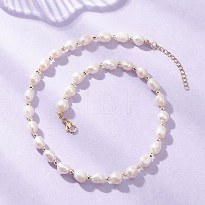 Natural Cultured Freshwater Pearl Two Sides Polished Beaded Necklaces NJEW-JN05731-1