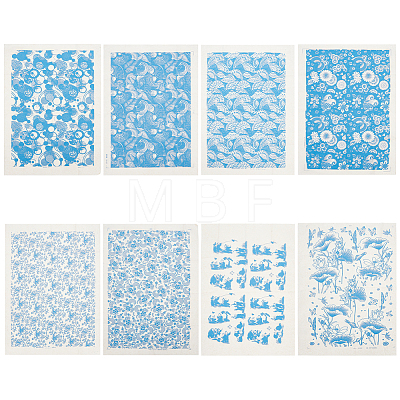 8 Sheets 8 Styles Paper Ceramic Decals DIY-BC0012-05A-1