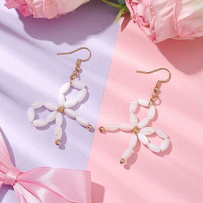 Dyed Natural Shell Beaded Bowknot Dangle Earrings EJEW-TA00501-1