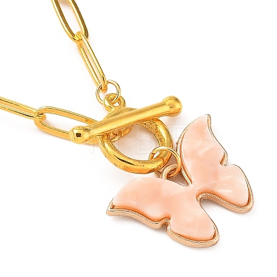 Butterfly Alloy Cellulose Acetate (Resin) Pendant Necklaces NJEW-JN02950-01-1