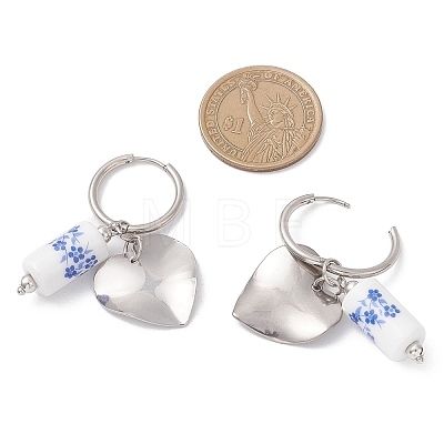 Column with Heart 316 & 202 Stainless Steel Hoop Earrings EJEW-JE06736-02-1