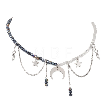 304 Stainless Steel Double Horn Star Pendant Necklaces NJEW-TA00246-1