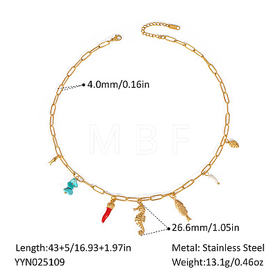 European Ocean Stainless Steel Pendant Necklaces with Pearl IA7525-4-1
