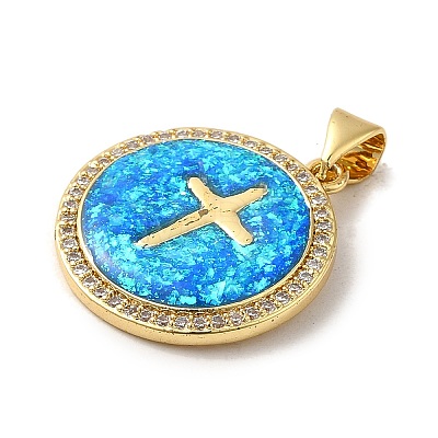 Rack Plating Brass Micro Pave Cubic Zirconia with Synthetic Opal Pendants KK-D088-06G-1