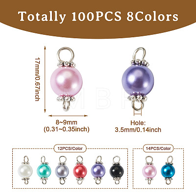 Yilisi 100Pcs 8 Colors Glass Pearl Round Bead Connector Charms FIND-YS0001-21-1
