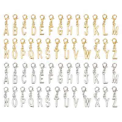 208Pcs 2 Colors Alloy Letter A~Z Pendant Decorations HJEW-FH00304-1