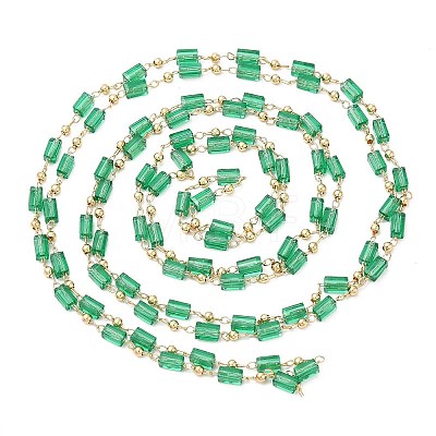 Faceted Cuboid Glass & Round Beaded Chains CHC-G018-02KCG-1