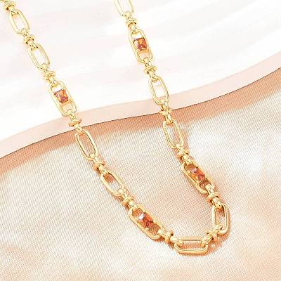 5MM Brass Pave Cubic Zirconia Oval Link Chain Necklaces NJEW-D324-01G-04-1