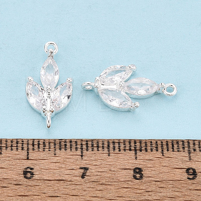 Brass Pave Clear Cubic Zirconia Leaf Links Connector Charms KK-D024-08S-1